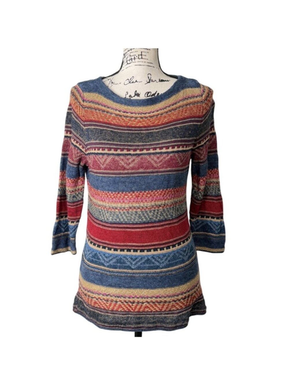 Lauren Ralph Lauren Womens Size PM Striped Knit Top Linen Cotton Boho Sweater - Picture 1 of 7